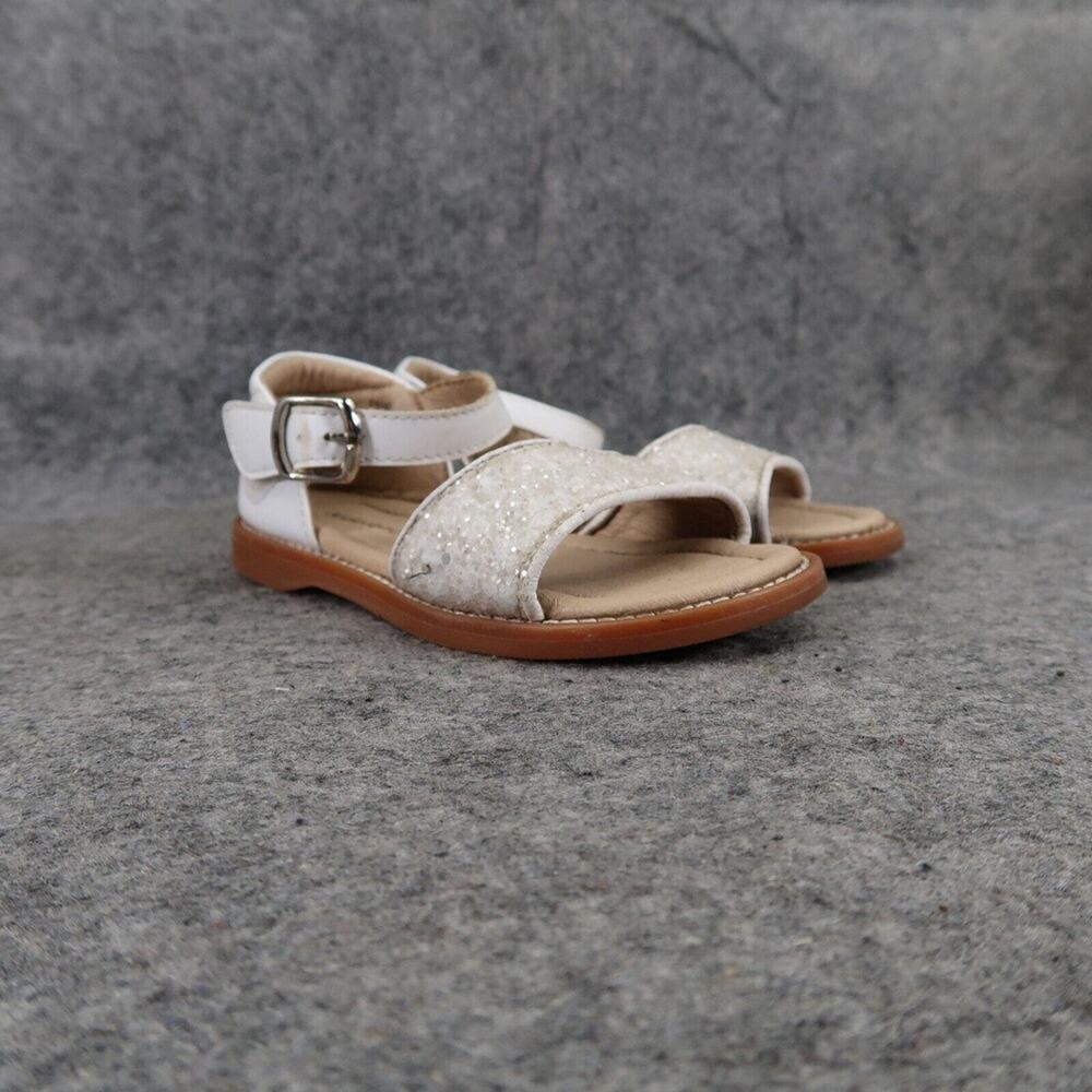 Kiderence Shoes Girls 8 Sandal Flat Casual Faux Buckle Toddler Kid White Glitter